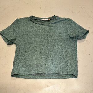 Maronie Anthropologie Cropped Heather Green Shirt Top Super Soft Made in USA S